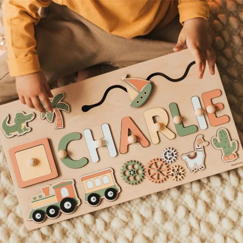 Montessori Personalized Wooden Name Puzzle — Custom Letter Board Educational Toy for Babies