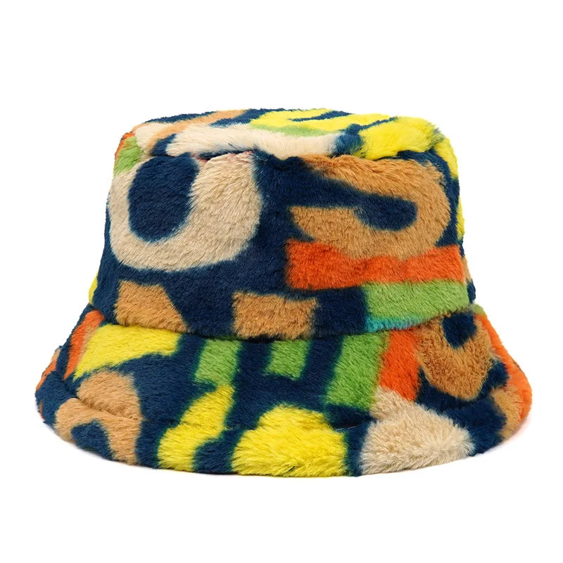 Women’s Winter Bucket Hat – Fashion Leopard Panama, Warm Vintage Faux Fur Fisherman Cap