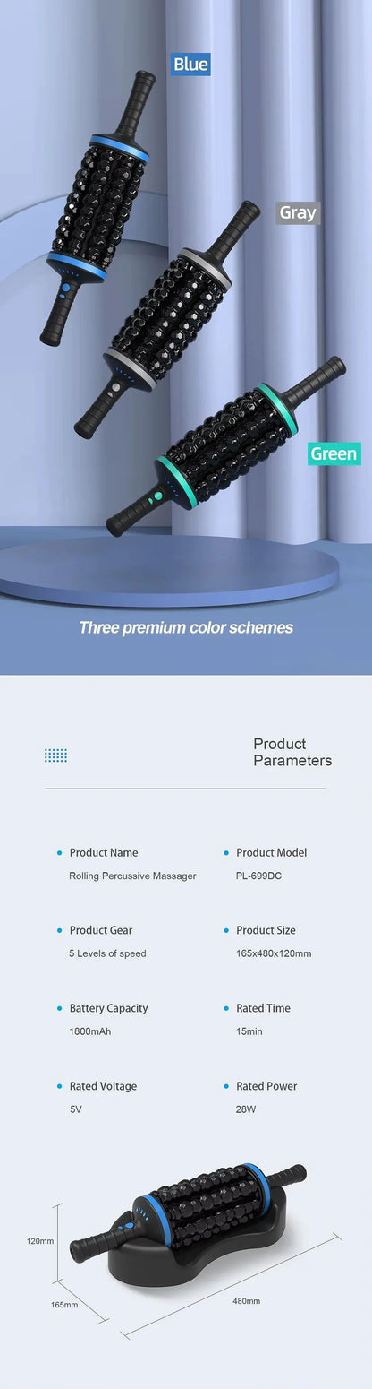 Cordless 360° Roller Body Massager — Rechargeable Percussive Vibrator for Muscle Relaxation, Back, Foot & Leg Therapy