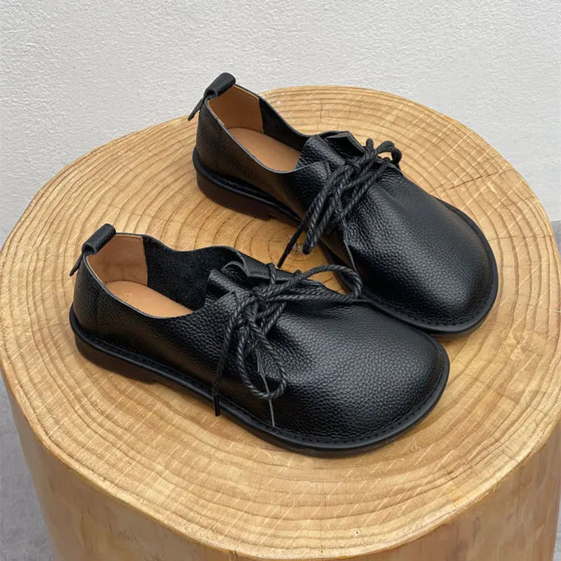 Barefoot Retro Handmade Genuine Leather Women’s Shoes – Soft Sole Wide Toe Flat Casual Lace-Up Footwear, Size 43