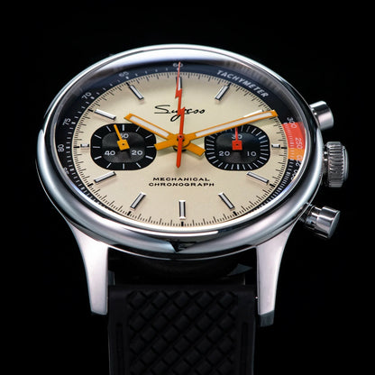 Sugess Pilot Men’s Chronograph Watch — Original ST1901 Mechanical Movement, Sapphire Crystal, Waterproof Racing Strap