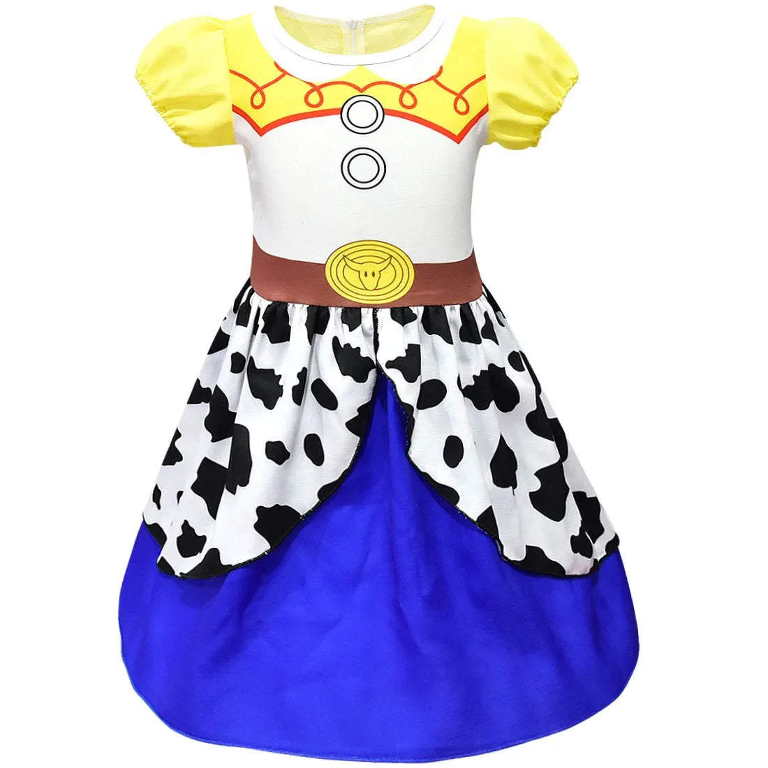 Kids Cowgirl Costume Dress - Girls Cartoon Print Short Sleeve Halloween Cosplay Party Outfit