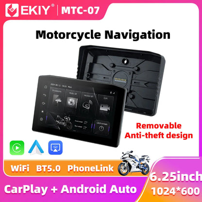 EKIY 6.25" Portable Digital Dashboard with Wireless CarPlay & Android Auto GPS Navigation - Anti-Theft Removable Screen for Motorcycle   2/2