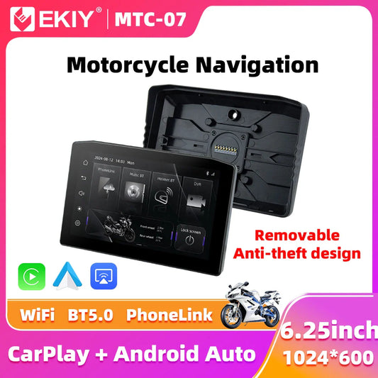 EKIY 6.25" Portable Digital Dashboard with Wireless CarPlay & Android Auto GPS Navigation - Anti-Theft Removable Screen for Motorcycle   2/2