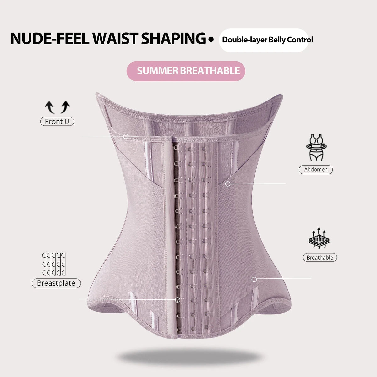 MiiOW U-Shaped Waist Trainer Corset – Women’s Buttoned Shapewear with Steel Bones for Breast Lift, Slimming & Breathable Comfort