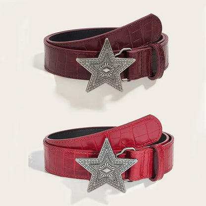 Gothic Punk PU Leather Belt - 3.3cm Wide Y2K Retro Star Buckle Waistband for Women
