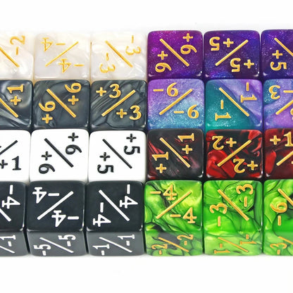 10pcs D6 Dice Counter Set - +1/+1 & -1/-1 Six Sided Dice for Math Teaching, Kids Arithmetic Toys and Card Game Accessories