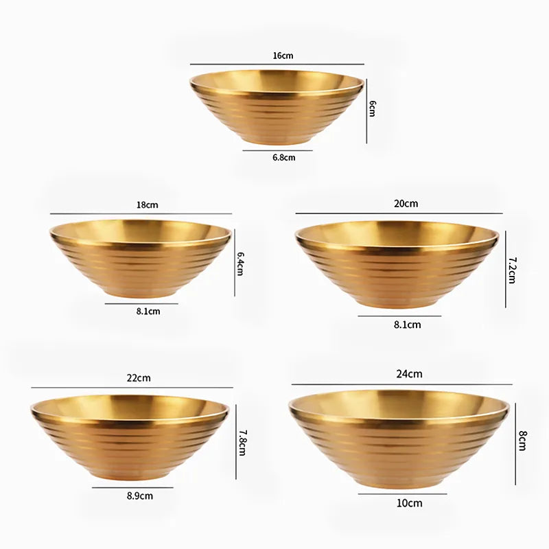 Golden 304 Stainless Steel Ramen Bowl - Large Rice, Salad, Noodle, and Soup Serving Dish for Home, Restaurant, and Pickled Cabbage Delights