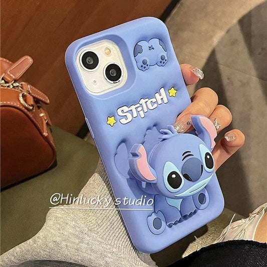 Cute Stitch Head Phone Case — Soft Silicone Grip Tok Holder for iPhone 7-15 Pro Max, XS/XR/SE/Plus