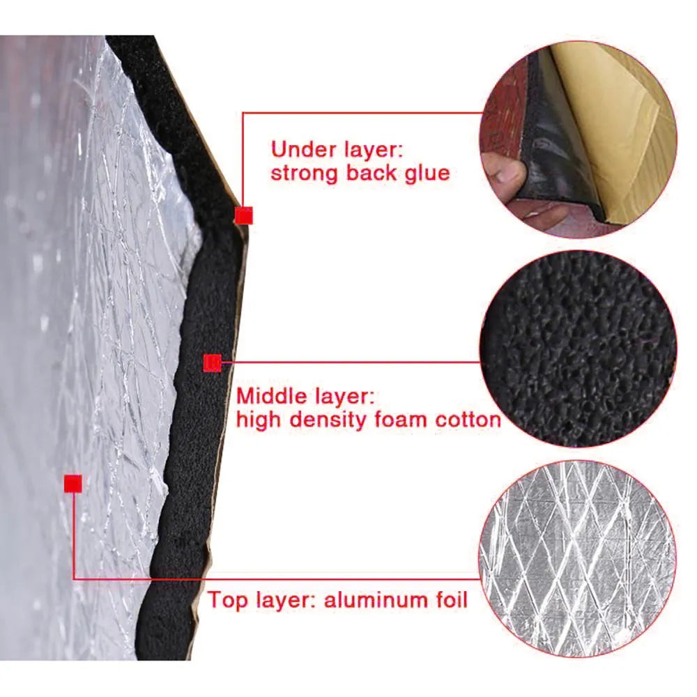 50x200cm Car Acoustic Thermal Sound Deadener Mat | Noise Insulation Mats for Cars | Auto Deadening Wall Panels