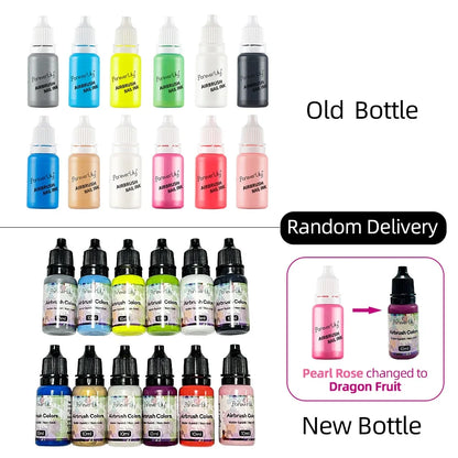 12pcs Airbrush Nail Ink Paint Set – Colorful Nail Polish for Spray Gun, Stencil & Hollow Pattern Art Tools