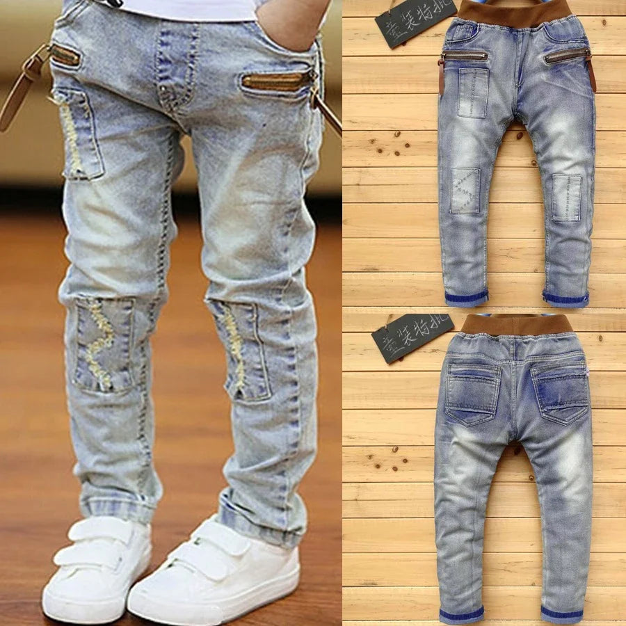 Kids Boys Skinny Jeans - Classic Denim Casual Pants for Ages 5-13