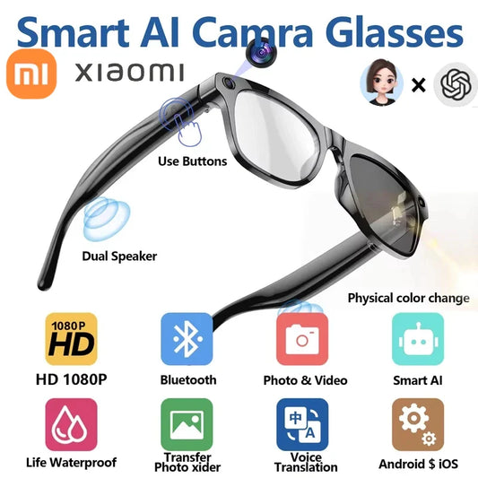 Xiaomi Mijia 4K HD AI Smart Glasses — Color Changing with 100MP Camera, Bluetooth Call & Voice Assistant Control