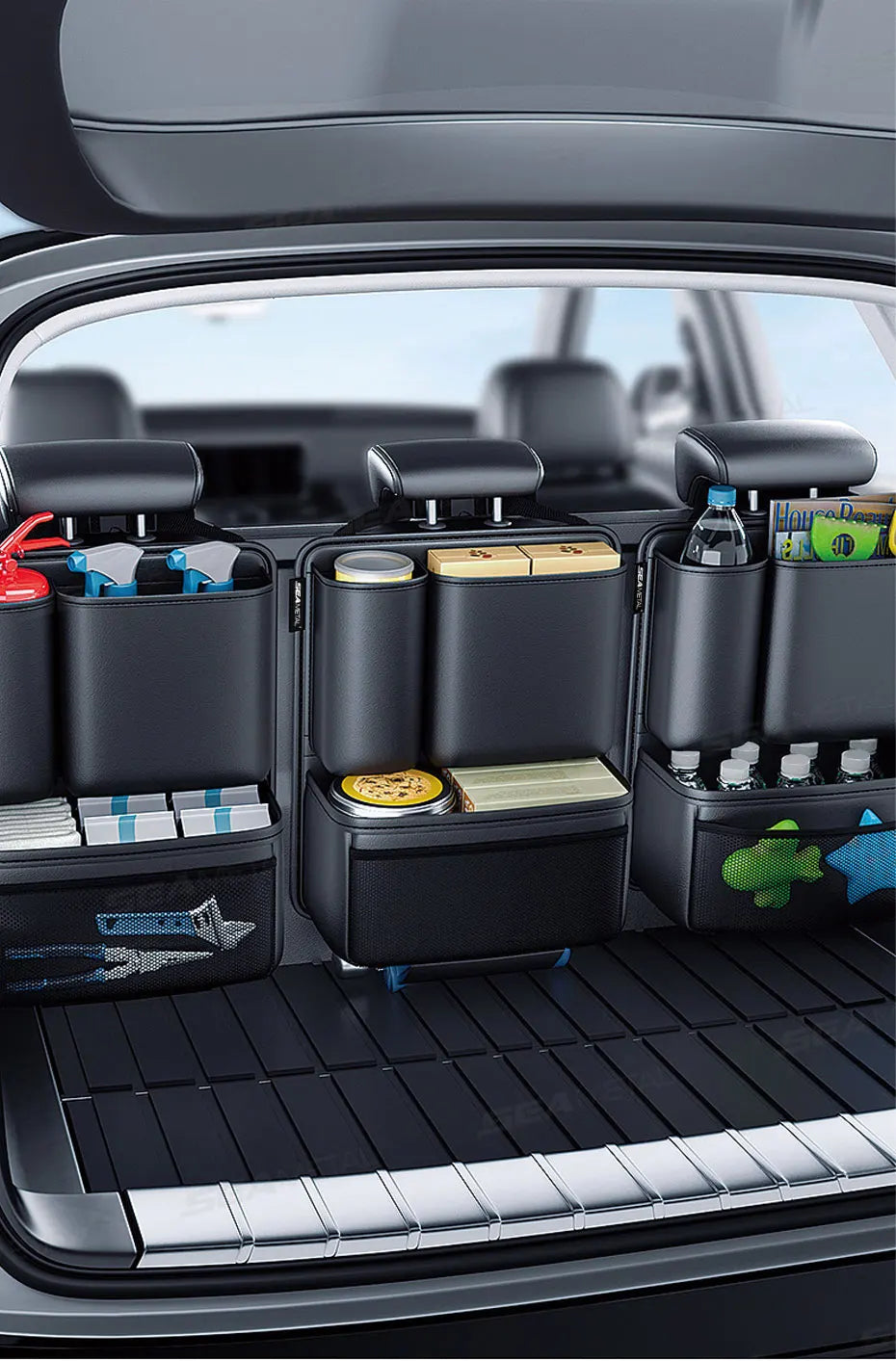 BLALION Car Trunk Leatherette Storage Bag – Detachable High-Capacity Seat Back Pocket Organizer for Jeeps, SUVs & Vans