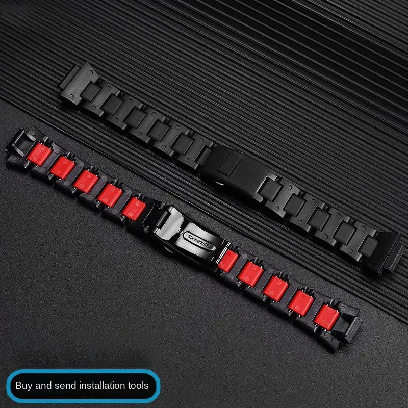 Black Red Lightweight Composite Plastic Steel Watch Band for Casio GW-B5600, DW5600MS, DW6900, GA2100 – Durable Replacement Strap Bracelet
