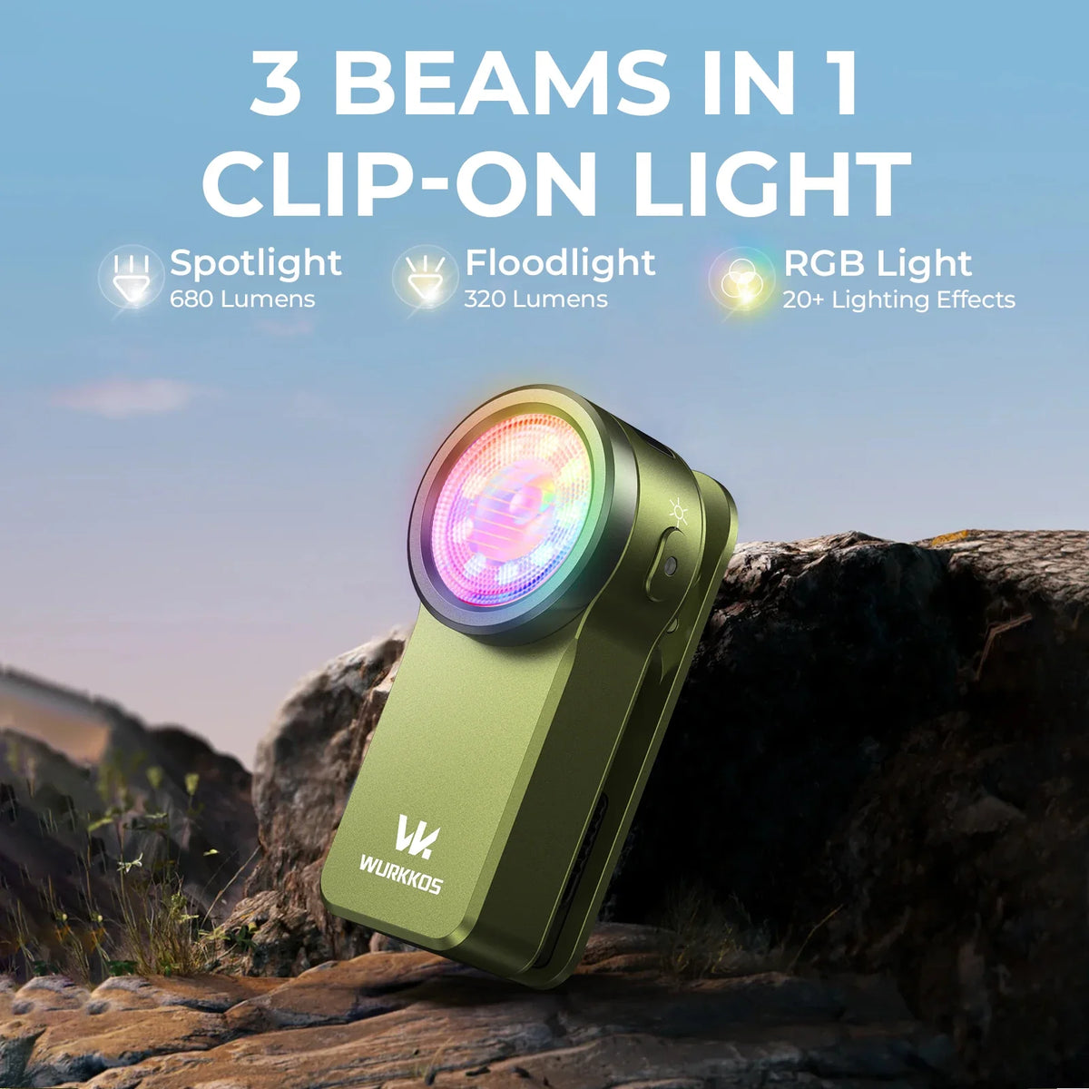 Wurkkos HD03 680LM Mini Clip Light - USB-C Rechargeable EDC Flashlight with RGB, Magnet & Spotlight/Floodlight