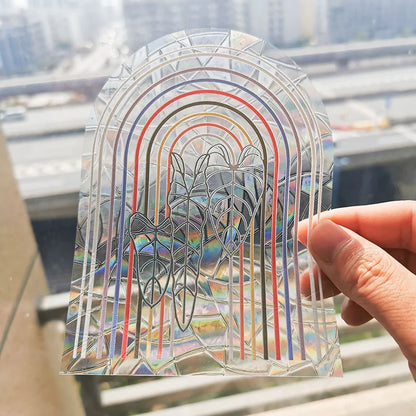 3D Rainbow Sun Catcher Window Film Sticker – Self-Adhesive PVC Light Catching Wall & Glass Decal for Home Decor & Motorcycle Styling