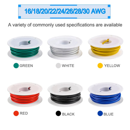 16-28 AWG Electric Wire Kit – 6 Colors Stranded Tinned Copper Flexible Silicone Hookup Wire for Electrical DIY & Car Projects