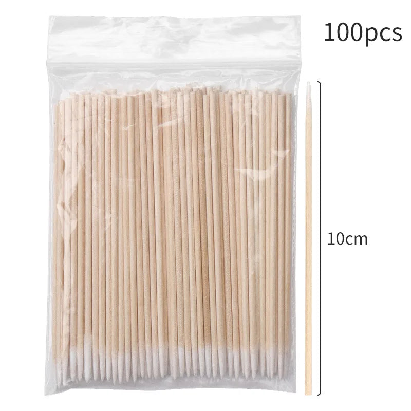 100pcs Eyelash Cleaning Brushes – Micro Cotton Swabs for Lash Extensions & Makeup Remover
