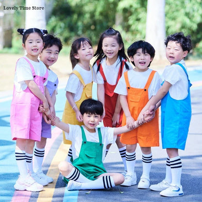 Kids Hip Hop Candy Color Overalls – Girls & Boys Suspender Shorts Jumpsuit Romper Streetwear