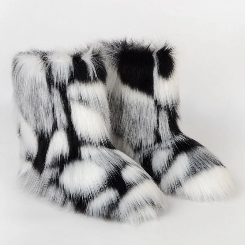 Y2K Women’s Fluffy Mid-Calf Snow Boots – Warm Cotton Winter Fashion Shoes