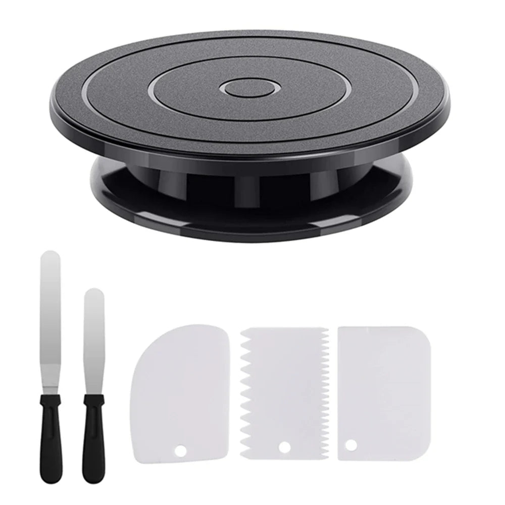 6pcs Cake Decorating Kit: Turntable with 2 Frosting Spatulas & 3 Icing Smoothers - Baking Accessories for Cake Decoration