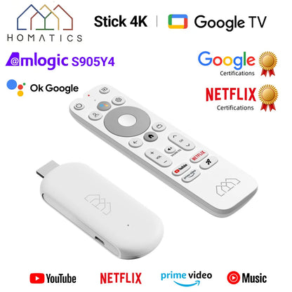 HOMATICS 4K TV Stick – Google Certified, Netflix, 2GB RAM, 32GB ROM, Dolby Atmos, Amlogic S905Y4, WiFi Streaming Box