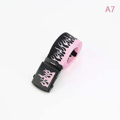 Hip Hop Fashion Canvas Belt – Personalized Flame Design, Casual & Punk Cowboy Belt for Men & Women