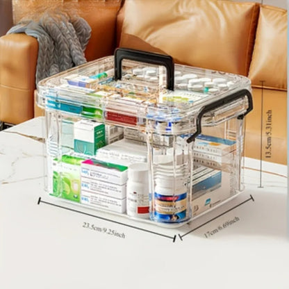 Large Capacity Double-Layer Medicine Organizer Box – Waterproof Transparent Storage for Home & Travel