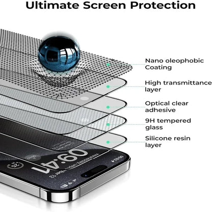 3Pcs Oleophobic Coating Screen Protector for iPhone 11-16 Pro Max, Plus, XR & XS – Dust-Free Matte Glass Installation
