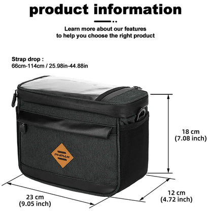 PHMAX Insulated Cycling Front Handlebar Bag – Large Waterproof MTB Pannier with Touch Screen & Cooler Compartment