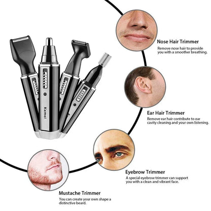 4-in-1 Rechargeable Nose Trimmer: Beard and Ear Hair Removal Clean Machine for Men - Eyebrow and Nose Hair Trimmer