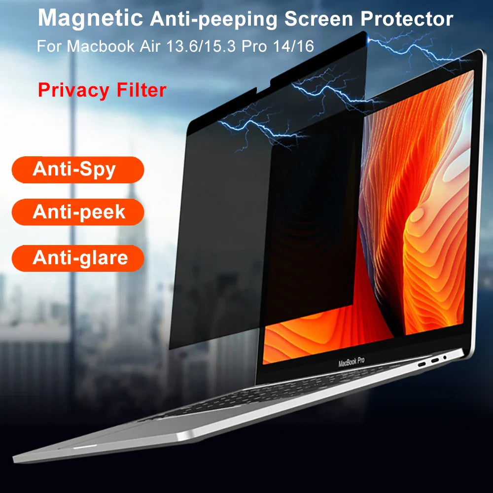 Magnetic Anti-Peeping Screen Protector for MacBook — Privacy Filter for Air 13.6/15 & Pro 14/16 (M1–M4, 2023)