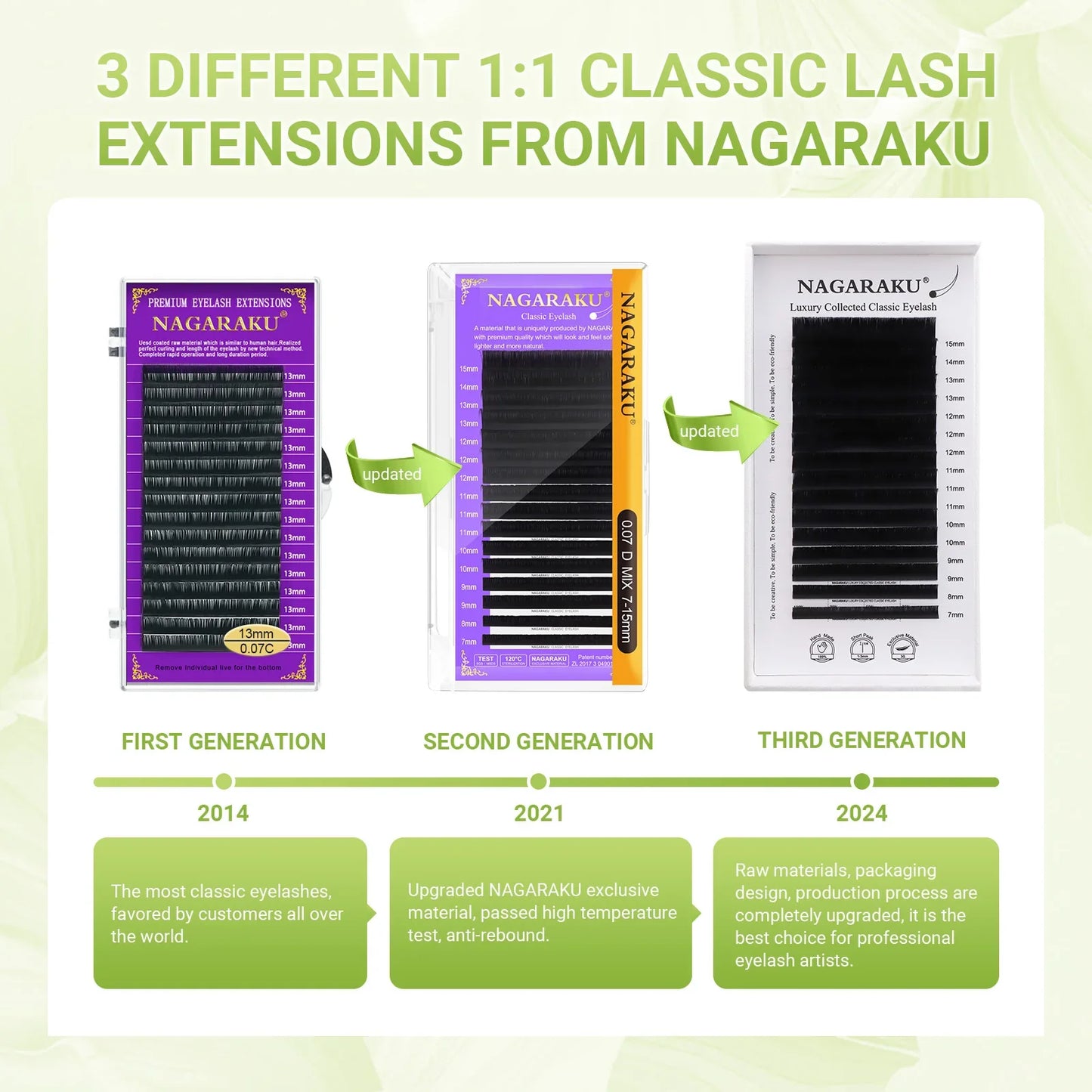 NAGARAKU Luxury Classic Eyelashes – 100% Handmade 16-Row Individual Matte Black Soft Eyelash Extensions