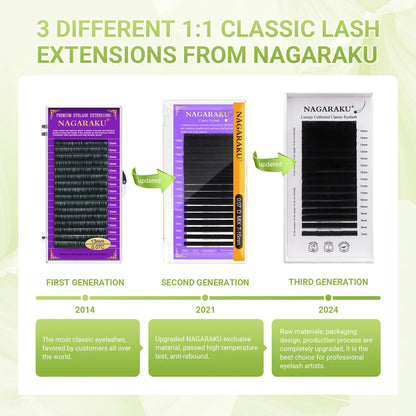 NAGARAKU Luxury Classic Eyelashes – 100% Handmade 16-Row Individual Matte Black Soft Eyelash Extensions