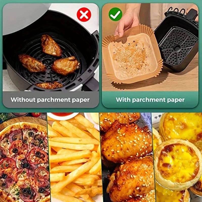 Air Fryer Disposable Paper Liners - Oil Proof, Waterproof Baking Paper in Round, Square & Rectangle for Kitchen & Party Supplies