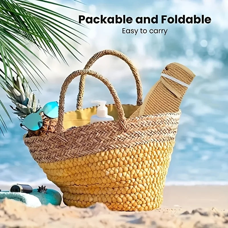 Women’s Summer Visor Hat – Foldable Wide-Brim Straw Cap, Stylish UV-Resistant Sun Hat for Beach & Hiking