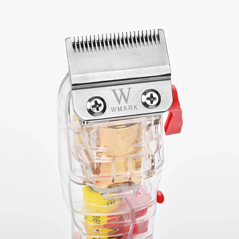 WMARK NG-108PRO Rechargeable Hair Clippers – 7300RPM Transparent Cover Trimmer with Red Base