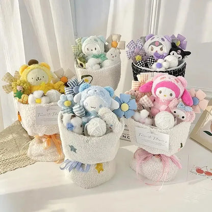 Sanrio Hello Kitty Plush Bouquet – Cute Cartoon Flowers with Cinnamoroll, Kuromi & My Melody Toys for Girls & Holiday Gifts