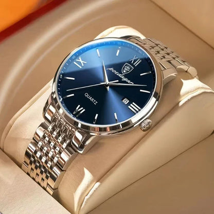 POEDAGAR Luxury Men's Sports Watch — Waterproof Luminous Stainless Steel Quartz Wristwatch with Date