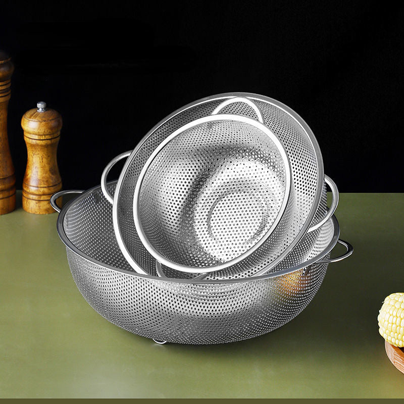 Stainless Steel Drain Basket Colander – Fruit, Vegetable & Rice Strainer with Handle for Kitchen