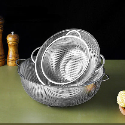 Stainless Steel Drain Basket Colander – Fruit, Vegetable & Rice Strainer with Handle for Kitchen