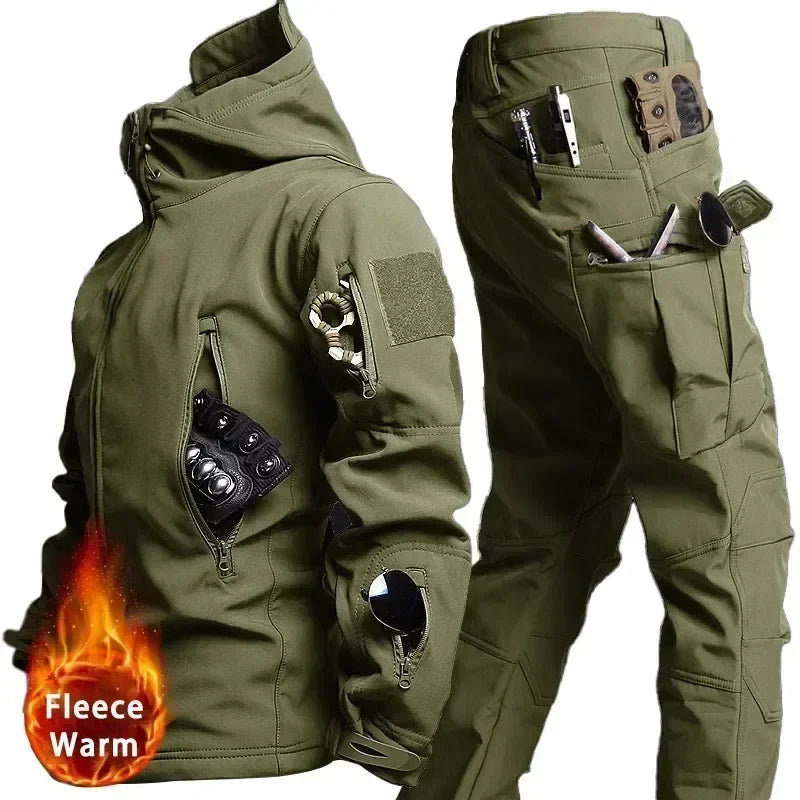Men’s Winter Thicken Camo Tactical Suit — Waterproof Hooded Jacket & Fleece Pants Outdoor Hunting 2-Piece Set