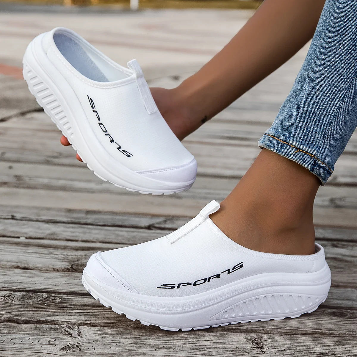 Women's Mesh Platform Mule Sneakers - Slip-On Backless Non-Slip Walking Shoes for Casual Outdoor Travel