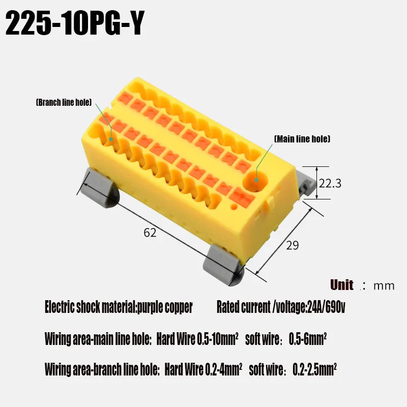 Push-In Modular Wire Connector Terminal Block – Compact 1-In Multiple-Out Splicing Lighting Connector, 225 Series (1Pc)