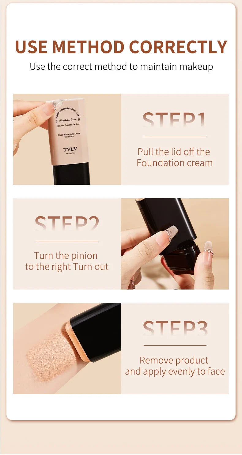 TVLV Eraser Foundation Stick with Brush – 20g Brightening Liquid Foundation & Long-Lasting Concealer