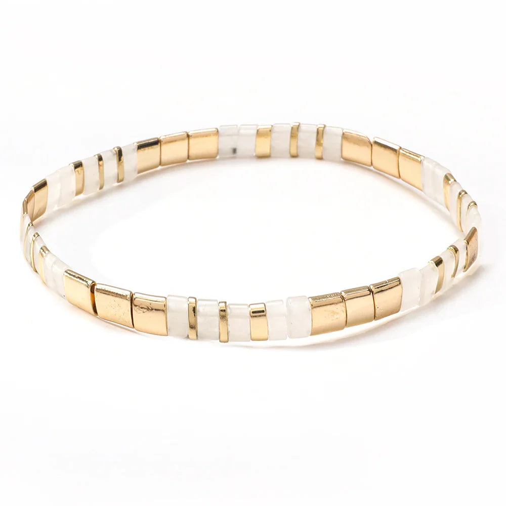 ZMZY Stone Tila Beads Elastic Bracelet for Women – 2025 Fashion Colorful Rainbow Miyuki Tile Bead Jewelry Gift Bracelet