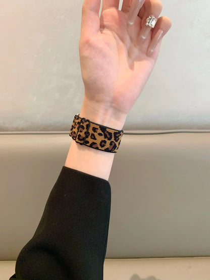 Leopard Print Stretchy Nylon Watch Band for Apple Watch — Adjustable Strap for Series 7/6/5/4/3/SE