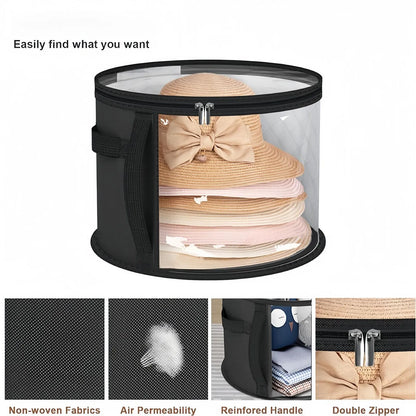 Foldable Hat Storage Bucket Bag – Travel Organizer with Handle & Clear Window for Wide Brim Hats