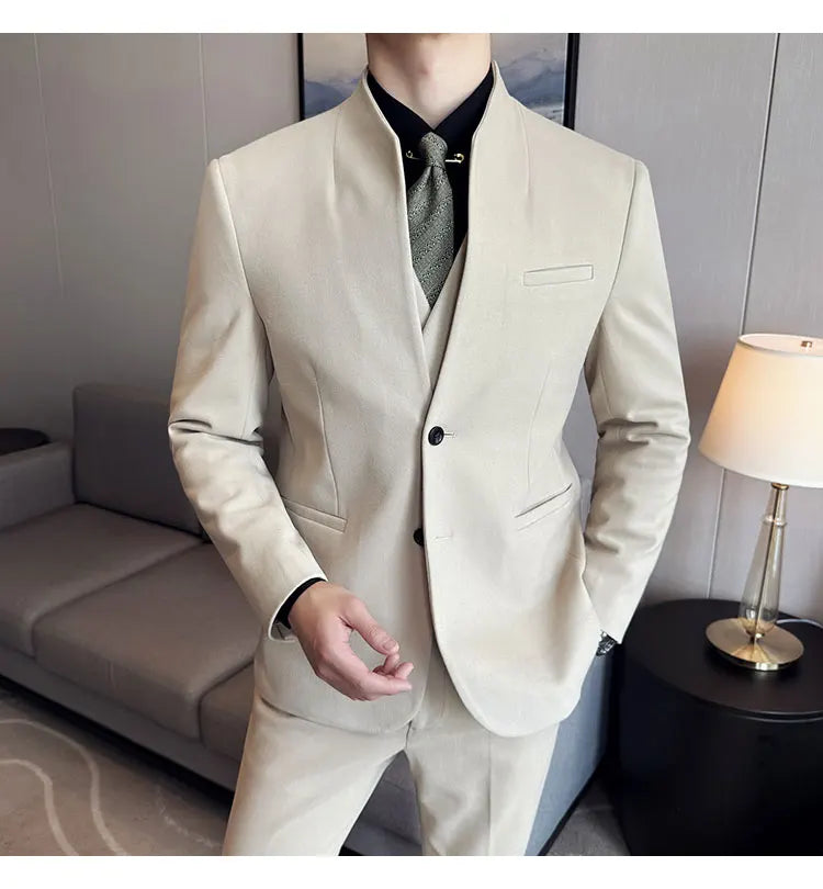 Korean Style Slim Fit Men's Wool Blazer Two-Piece Business Suit – Formal Elegant Set (M to 5XL)